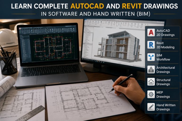 Learn Complete Autocad And Revit Drawings In Software And Hand Written (BIM)